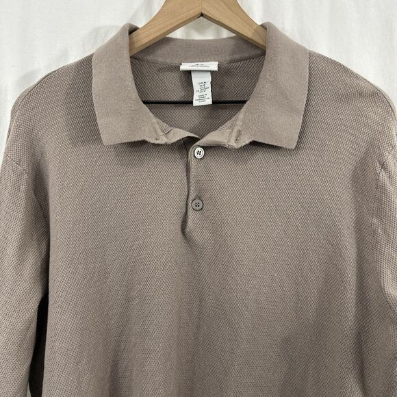 H&M Regular Fit Coupe Standard Brown Long Sleeve Polo Shirt Mens M Preppy - Picture 4 of 10